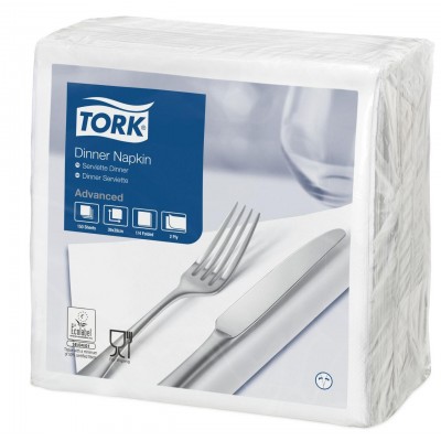 Tork Χαρτοπετσέτα Dinner Λευκή, 2φυλλη, 150 τεμ/πακ